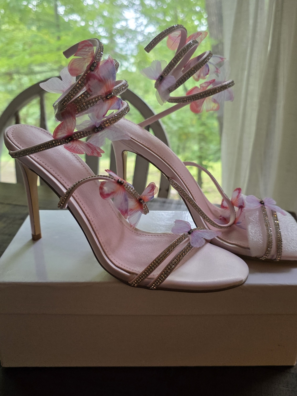 Pink Floral Butterfly High Heel Sandals